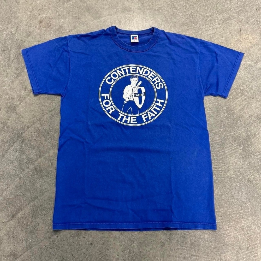 Vintage Jesus Russell Athletic T-Shirt Short Sleeve Blue Essential Medium